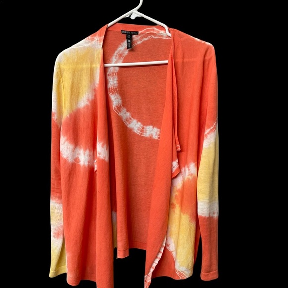 Lafayette 148 New York open front cardigan orange/white/yellow blouse size M - Picture 8 of 9